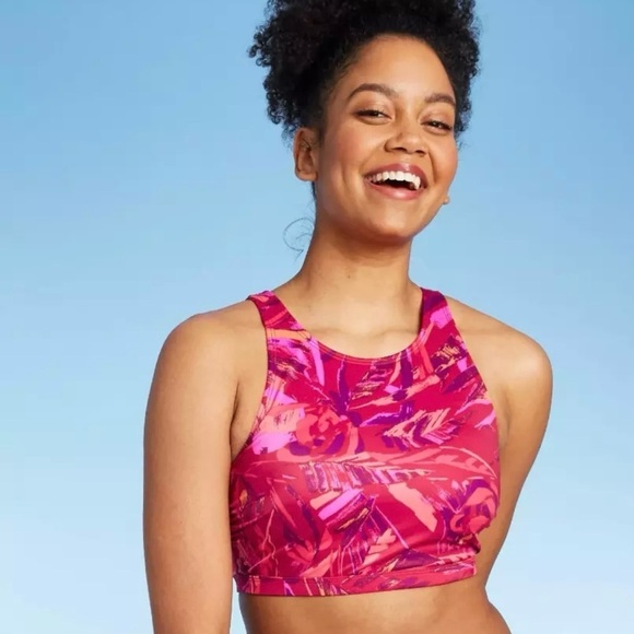 All in Motion Pink Lace Up Tropical Bikini Swimwear Set Size L - Picture 2 of 9